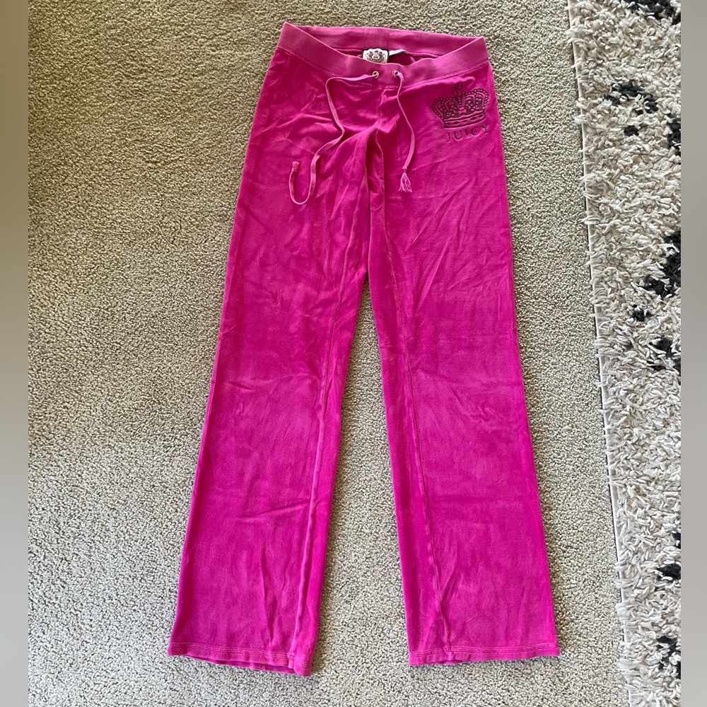 Juicy Couture Pink Velour Flare Track Pants P Petite Y2K McBling Lounge 2000s